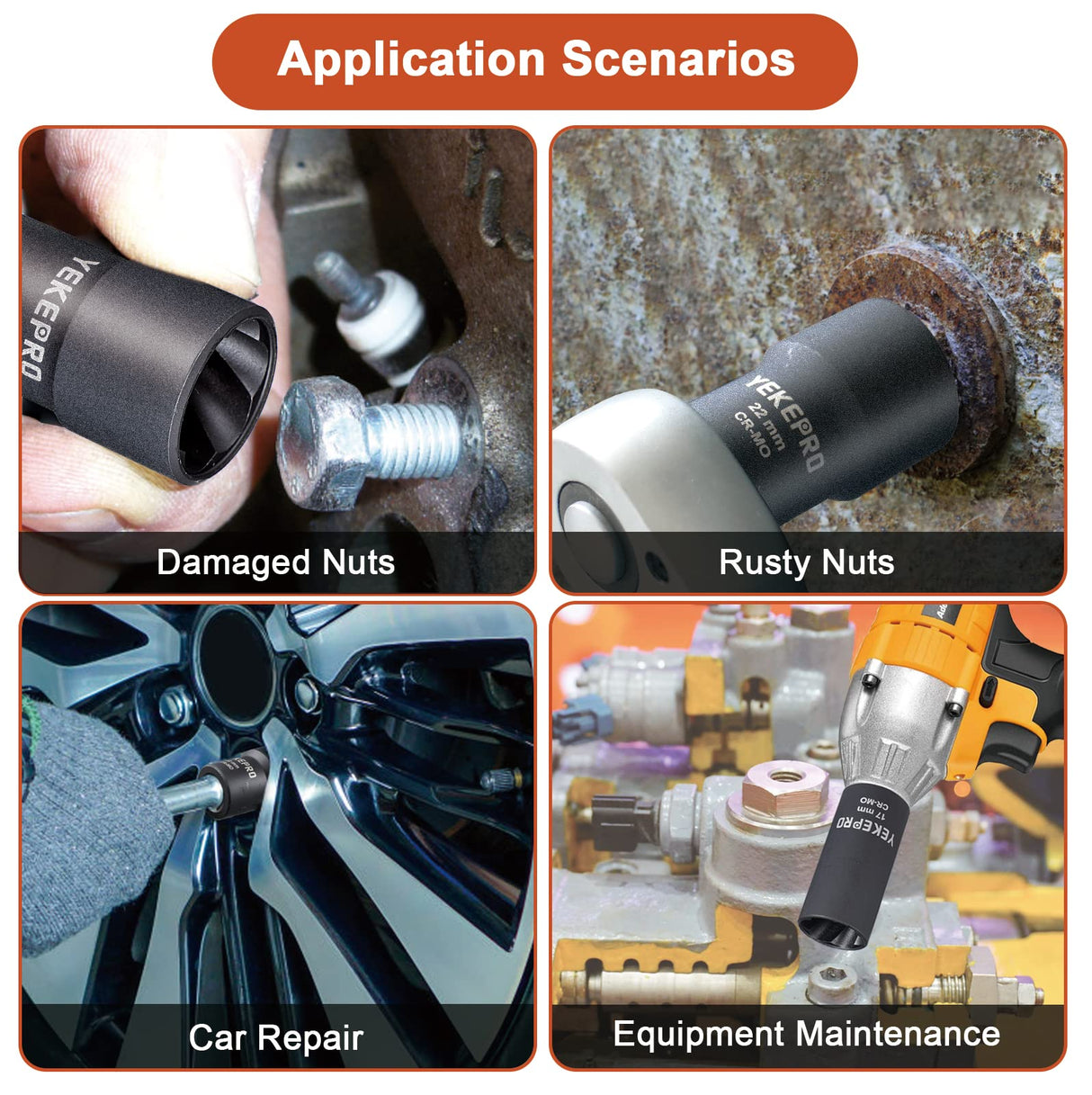 YEKEPRO 6 PCS Lug Nut Removal Tool, 1/2-inch Drive Impact Twist Socket Set & Bolt Extractor Set, Wheel Lock Removal Kit for Removing Damaged, Frozen, Rusted, Nuts & Screws, Cr-Mo Steel, T12206 YEKEPRO