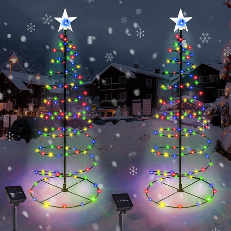 Outdoor Christmas Decorations, 2 Pack 29'' Spiral Solar Christmas Tree Lights, 8 Modes Solar Pathway Lights, Waterpoof Light up Prelit Xmas Tree for Garden Patio Yard Walkway Driveway（Multicolor） Bstge