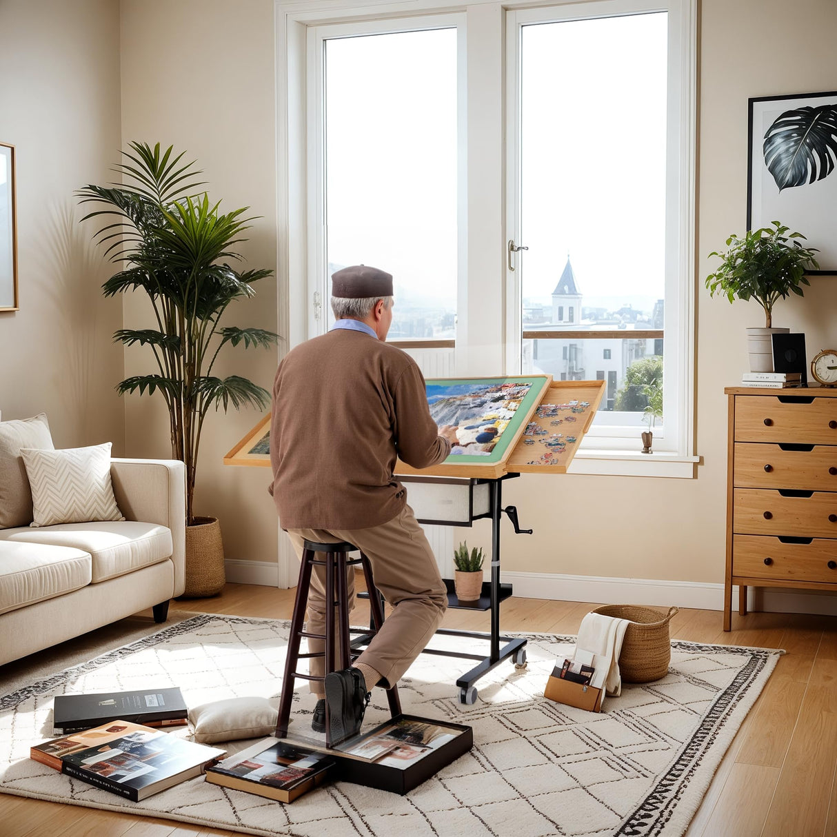 1500 Piece Jigsaw Puzzle Table with Legs,Jigsaw Puzzle Board Portable with 4 Drawers and Cover,35"x26"Adjustable Puzzle Tables for Adults,Gift for Mom OIRBOEUS