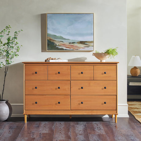 Walker Edison Modern 6-Drawer Solid Wood Dresser Bedroom Storage, 57 Inch, Caramel-T Walker Edison