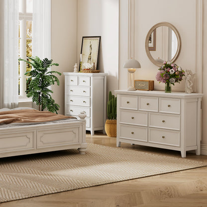 BOSHIRO White Dresser for Bedroom, White 7 Drawers Dresser, Modern 7 Chest of Drawers, Closet Dresser, Farmhouse Dresser with 7 Storage Drawers Cabinet for Home Office, Study Room