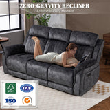Zero Gravity Power Recliner Sofa Couch – Electric Reclining Sofa with Drop Down Table & Wireless Charging, 3 Seater Dual Reclining Couch with Adjustable Headrests for Living Room (Velvet, Grey) CALIVIA