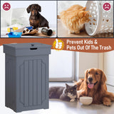 Function Home Trash Can Cabinet, 13 Gallon Kitchen Garbage Can, Wooden Recycling Trash Bin, Freestanding Dog Proof Trash Can, Farmhouse Trash Cabinet with Lid for Home Kitchen Bedroom, Grey Function Home