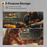 Spampur Power Tool Organizer Wall Mount with Charging Station, 8 Slots for Drill Organizer, Tool Battery Holder with 6 Outlet Power Strip, Drill Holder Heavy Duty Garage Organizers/Men's Gifts Spampur