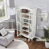 Farmhouse Arched Display Cabinet Bookcase Bookshelf with Glass Doors and Adjustable Shelves, 72" Tall 6 Tiers French Country-Inspired Wooden Curio Cabinet for Living Room, Office (Antique White) ZESTO PASSION FOR LIVE