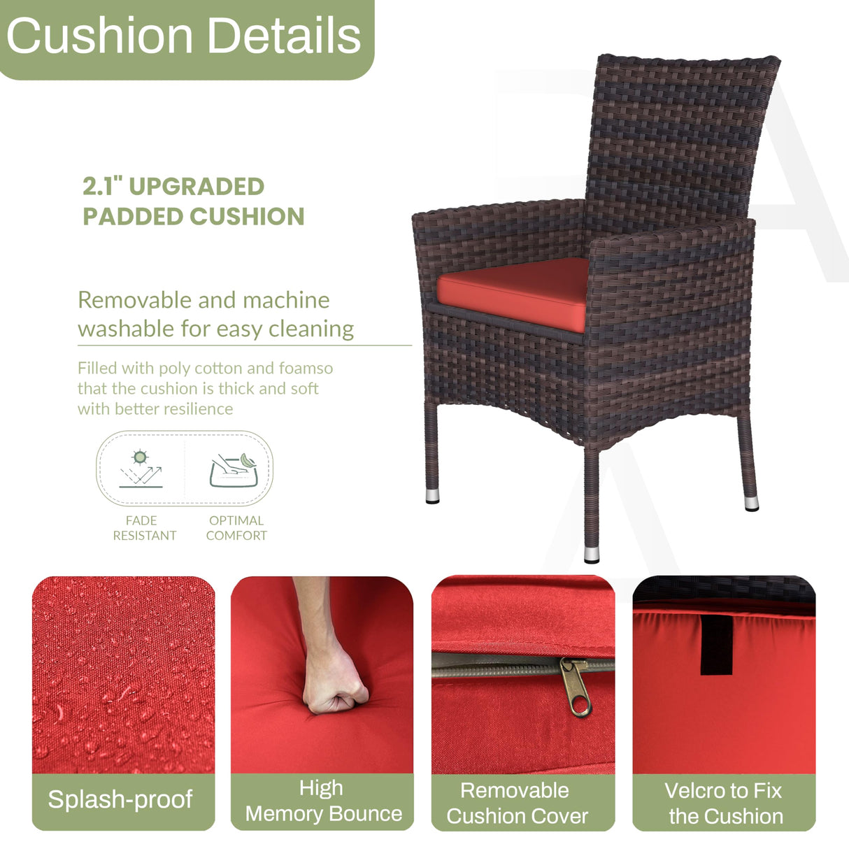 Kurapika 5-Piece Patio Furniture Outdoor Dining Set, Wicker Rattan Patio Dining Table and Chairs Set, Square Tempered Glass Tabletop with Umbrella Hole and 4 Chair Set, Red Kurapika