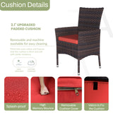 Kurapika 5-Piece Patio Furniture Outdoor Dining Set, Wicker Rattan Patio Dining Table and Chairs Set, Square Tempered Glass Tabletop with Umbrella Hole and 4 Chair Set, Red Kurapika