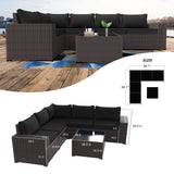Kullavik 6PCS Outdoor Patio Furniture Set PE Wicker Rattan Sectional Sofa Patio Conversation Sets,Black Kullavik