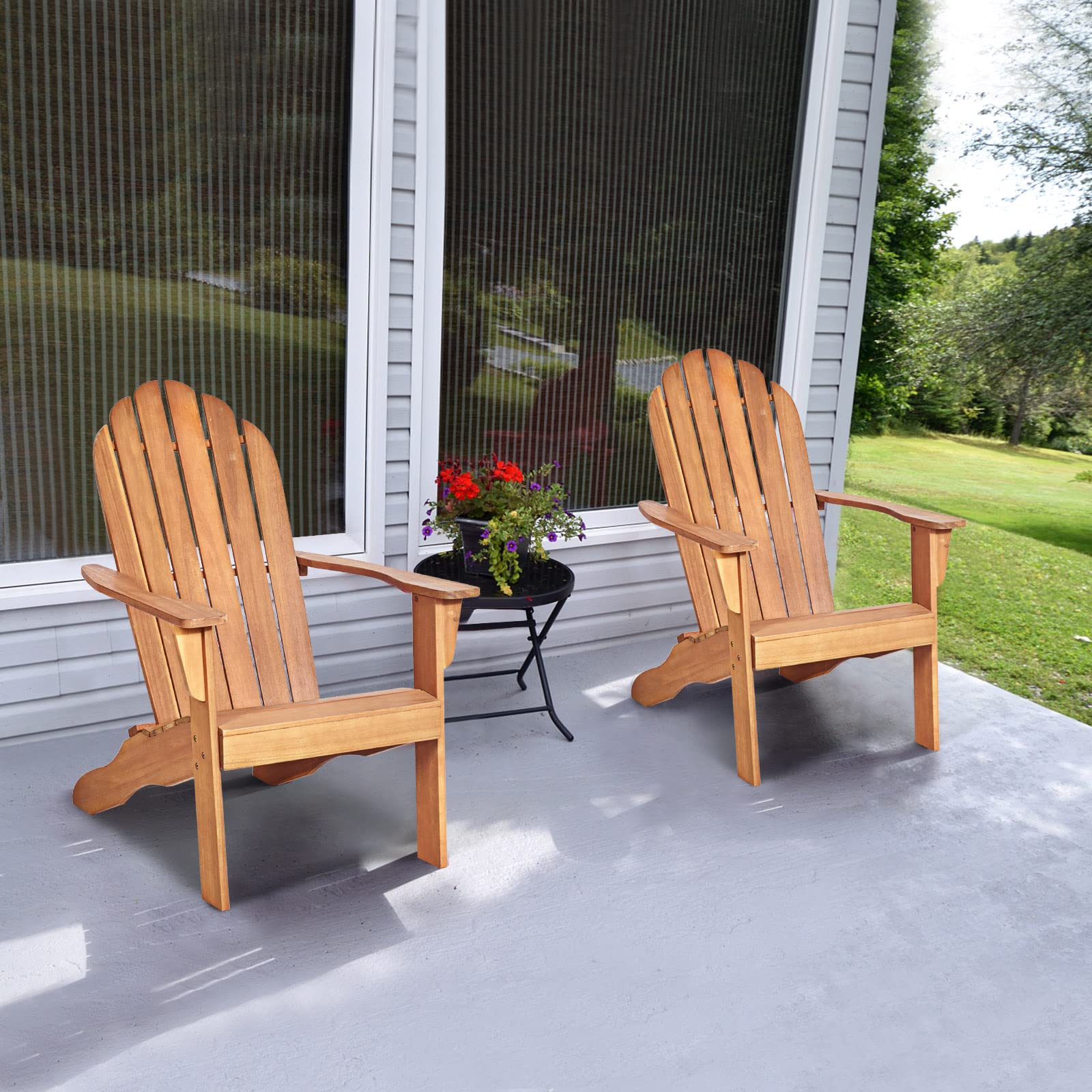 Tangkula Adirondack Chair, Acacia Wood Adirondack Lounger Chair, Outdoor Armchairs with Slatted Seating, Weather Resistant, for Patio Deck Lawn Backyard, Garden Adirondack Furniture (1, Natur - WoodArtSupply