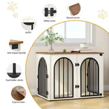 Hzuaneri 31.5'' Wooden Dog Crate Furniture, Indoor Dog Kennel Dogs Cage for Small/Medium Dogs, Heavy Duty Dog Crates Decorative Pet House End Side Table TV Stand, White Brown DFC85114B Hzuaneri