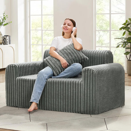 Hobestluk Couch Sofa 2-Seater Foam Sofa Loveseat for Small Spaces Comfy Sofas with Removable Cover Furry Couch with Pillows for Living Room, Bedroom, Apartment, Office (Grey, Loveseat) Hobestluk