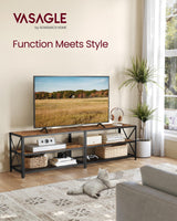 VASAGLE TV Stand, TV Console for TVs Up to 75 Inches, TV Table, 70.1 Inches Width, TV Cabinet with Storage Shelves, Steel Frame, for Living Room, Bedroom, Rustic Brown and Black ULTV096B01V1 VASAGLE