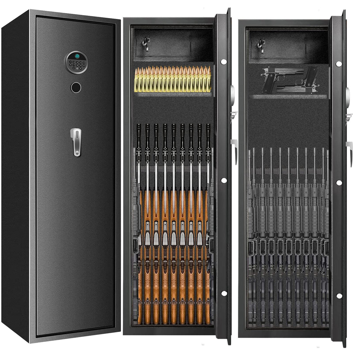 [2024 NEW] 7-8 Fireproof Biometric Gun Safes for Home Rifle and Pistols, Heavy Duty Anti-Theft Long Gun Safes for Rifles and Shotguns with 3 Handgun Pocket, Removable Shelf, Silent Mode TOLEBLID