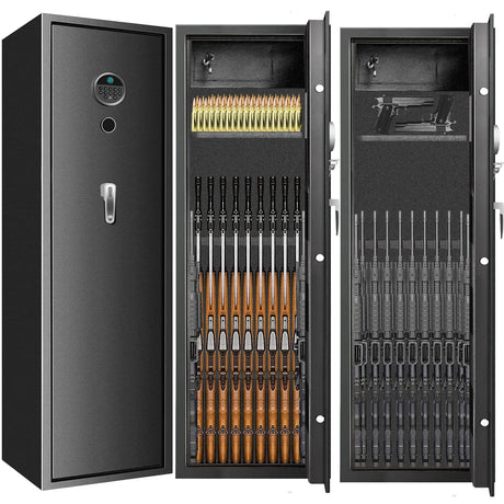 [2024 NEW] 7-8 Fireproof Biometric Gun Safes for Home Rifle and Pistols, Heavy Duty Anti-Theft Long Gun Safes for Rifles and Shotguns with 3 Handgun Pocket, Removable Shelf, Silent Mode TOLEBLID