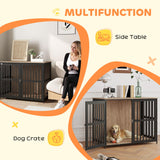 PawHut Dog Crate Furniture, 39" Dog Cage Furniture End Side Table with Anti-Chew Resistant Mesh, Anti-Escape Single Door, Heavy Duty Dog Kennel Indoor for Large Dogs, Walnut Brown PawHut