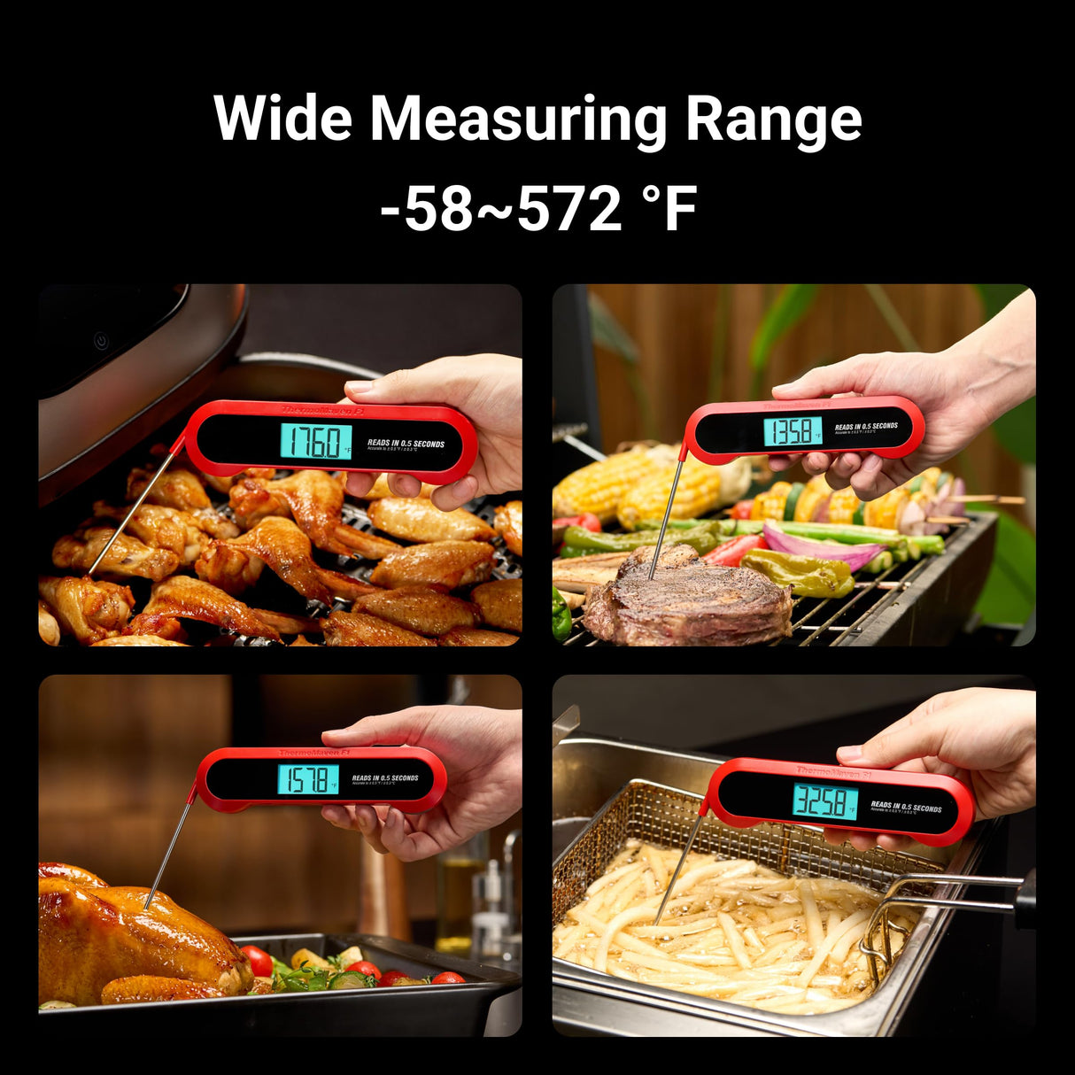Professional 3X Faster 0.5sec Instant Read Meat Thermometer Digital, High Accuracy ±0.5°F, IP67 Waterproof, Auto Wake/Sleep/Rotate Display, NIST Certified, Backlight Candy Thermometer, Valentines Gift ThermoMaven