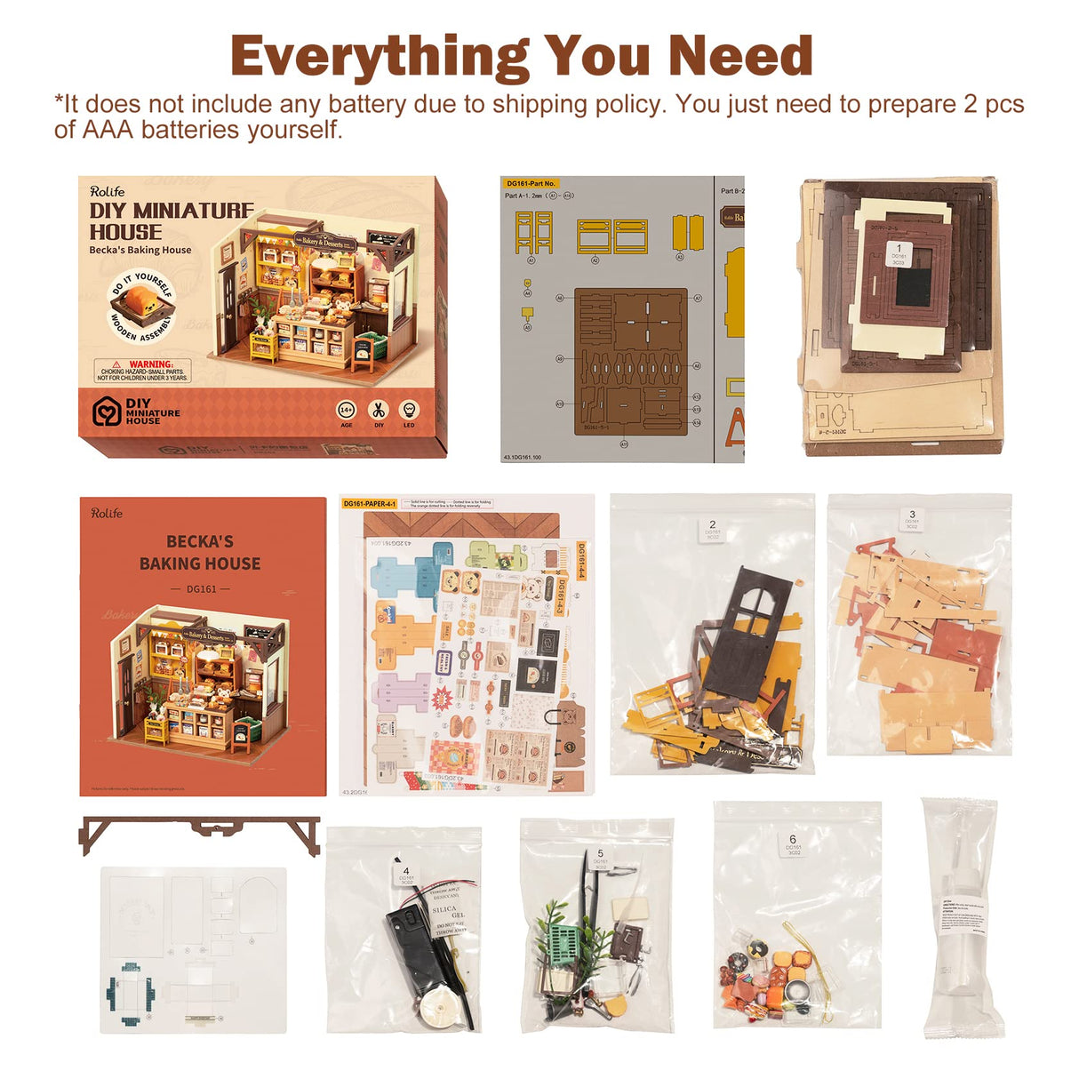 Rolife DIY Miniature Doll House Kit, Build Becka's Bakery Diorama House Building Set with LED Room Hobby Craft for Aduls Uniue Gifts for Teens Rolife