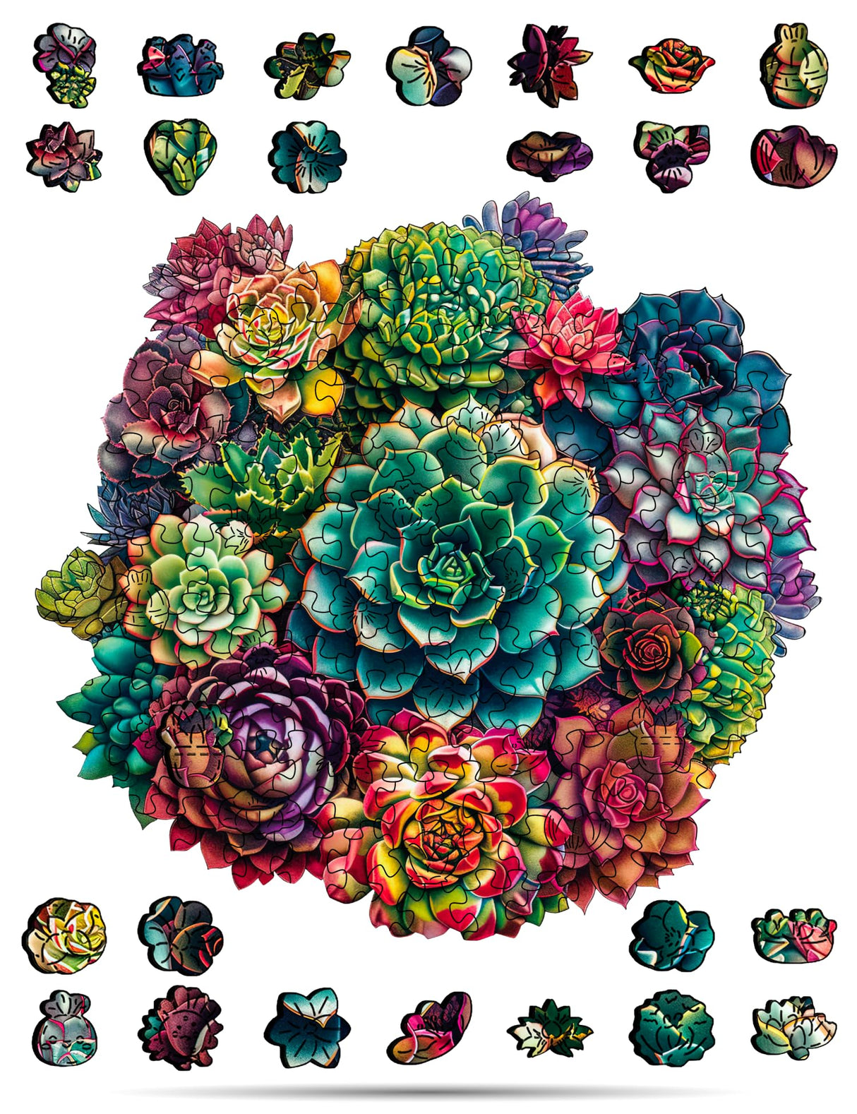 Crafthub Flowers Wooden Puzzles for Adults – A3 Mandala Succulent Plants with 152 Pieces Wood Puzzles – Jigsaw Puzzles with Unique Animal Shapes – 10.8" x 10.3" CRAFTHUB
