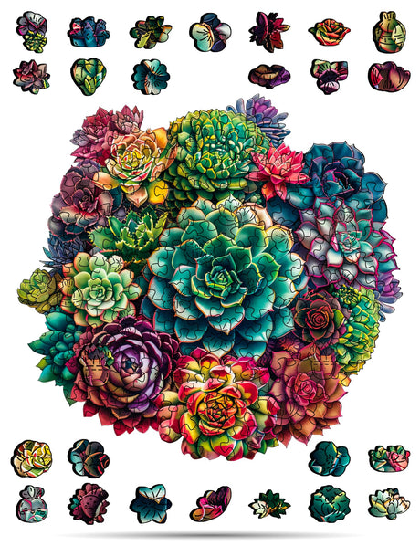 Crafthub Flowers Wooden Puzzles for Adults – A3 Mandala Succulent Plants with 152 Pieces Wood Puzzles – Jigsaw Puzzles with Unique Animal Shapes – 10.8" x 10.3" CRAFTHUB