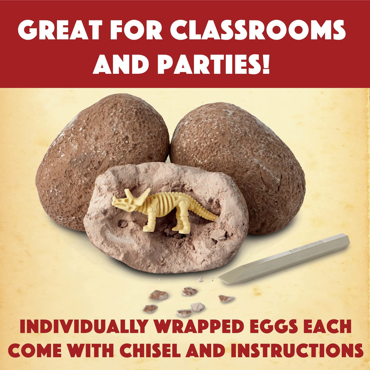 MindWare Dig It Up! Dinosaur Skeleton Eggs Excavation kit - Comes with 12 Clay Eggs, 12 Chisel Tools and 12 Instruction Sheets MindWare