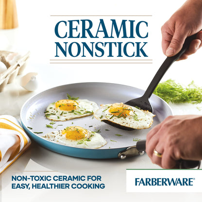 Farberware EcoAdvantage Ceramic Nonstick Griddle/Grill Pan, 11.25 Inch - Aqua