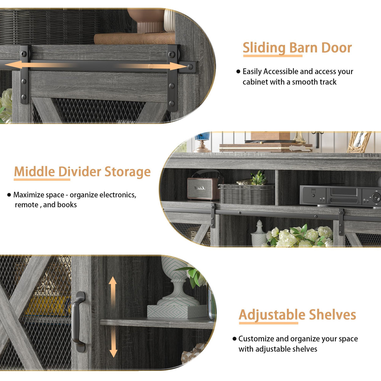 TOLEAD Farmhouse TV Stand for 65 inch TV Farmhouse Entertainment Center with Sliding Barn Doors Console Storage Cabinet for Living Room, Bedroom Grey TOLEAD