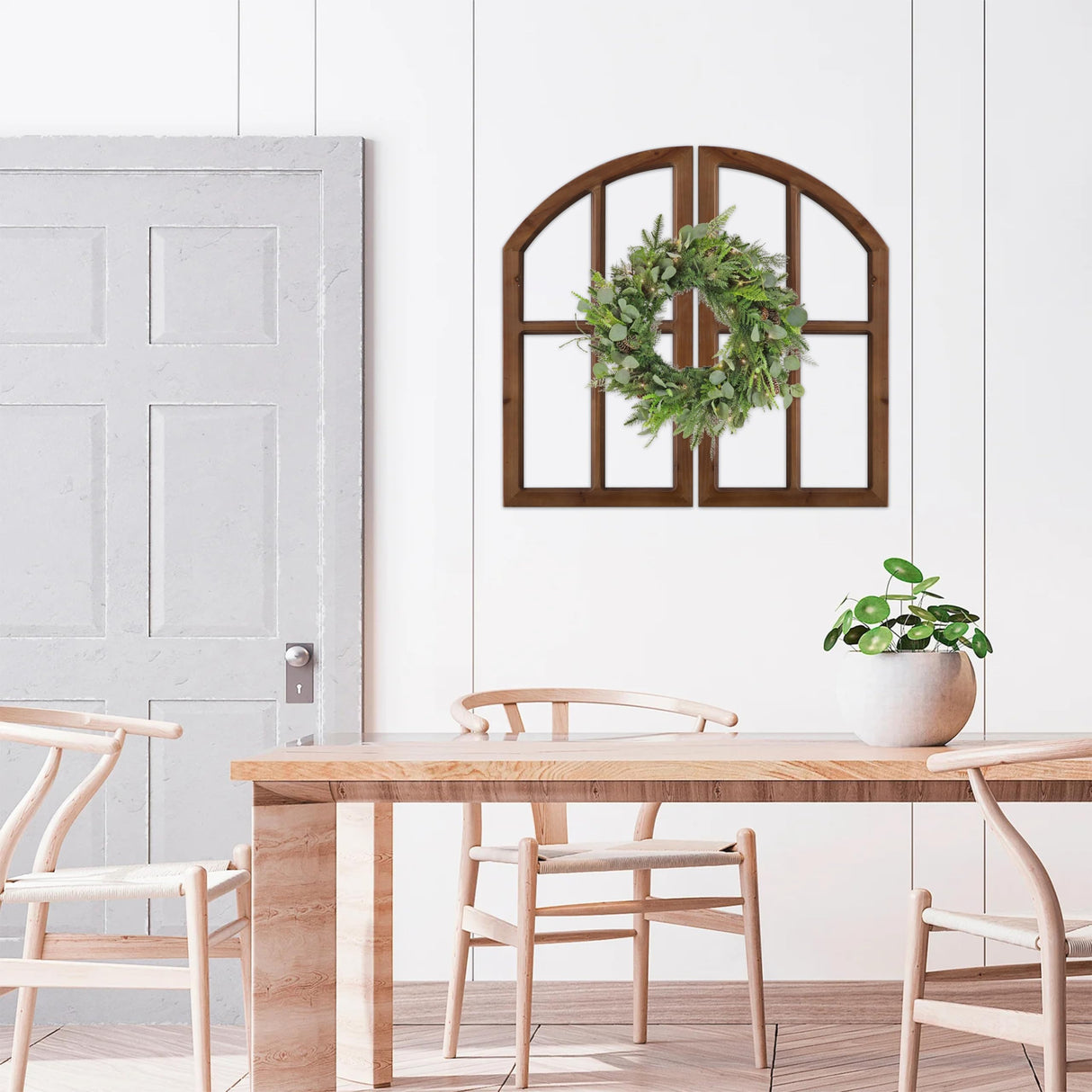 Sintosin Farmhouse Arched Window Frame Wall Decor 30 Inch, Set of 2 Hanging Burning Finished Wooden Window Pane above Bed Wall Art, Rustic Home Decor for Living Room Fireplace Entryway Hallway Sintosin