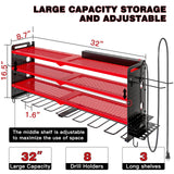 NattyDot Power Tool Organizer Wall Mount with Charging Station,Cordless Tool Organizer 8 Drill Holder, 4 Layer Storage Rack for Garage Organization,Tool Holder with 8 Outlet Power Strip (Red) NattyDot