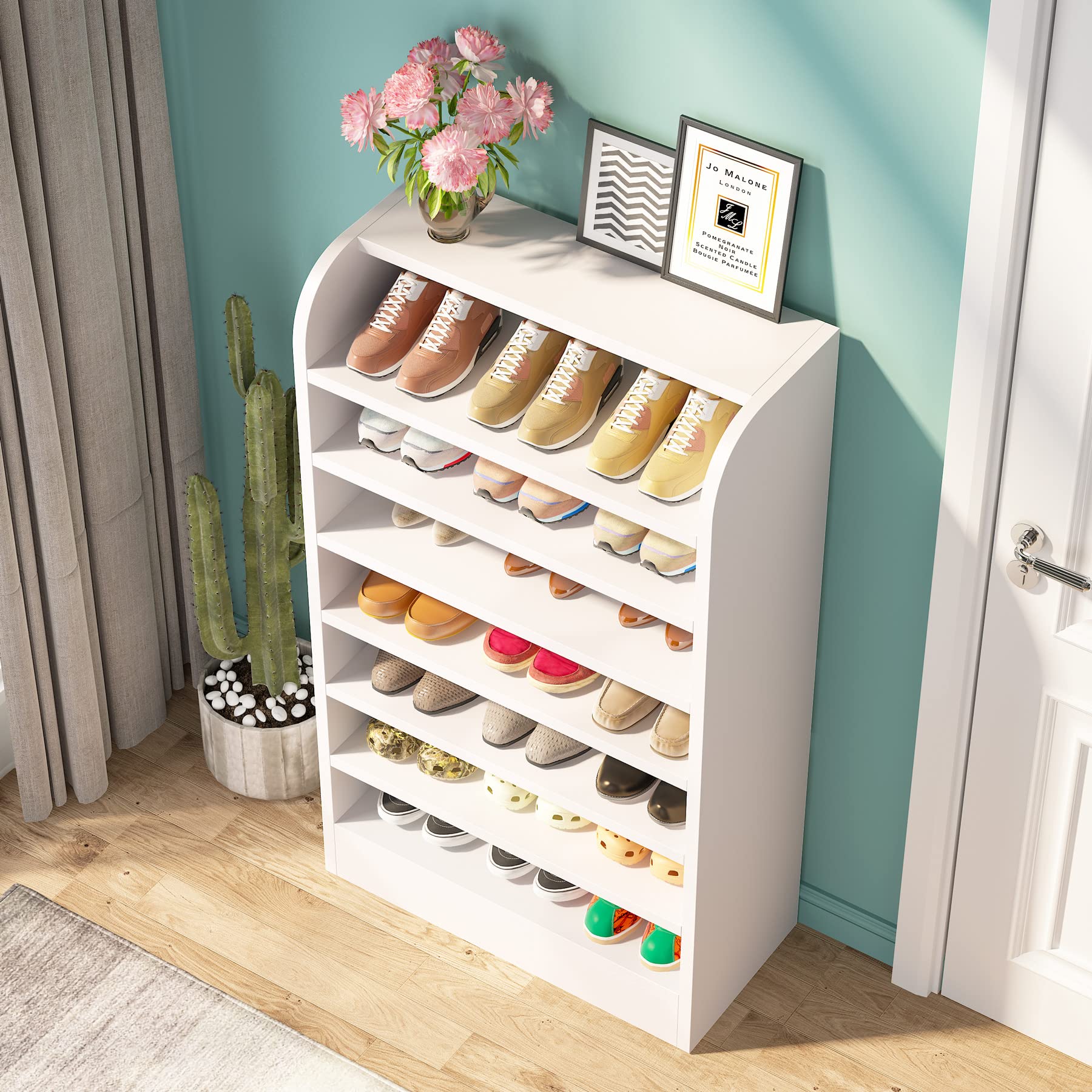 Tribesigns Shoe Rack, 8-Tier Tall Shoe Shelf, Wooden Shoe Storage Cabinet, White - WoodArtSupply