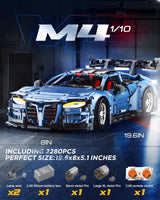 MOCBURIKU Remote Control Car Building Kit, 1/10 Scale M4 Supercar with Lights Motors Rechargeable Battery, Compatible with Technic Cars for Adults, STEM Gift for Boys Age 6 8 10 12 14+(2280 Pcs) MOCBURIKU