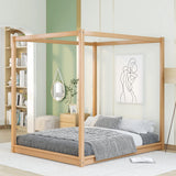 Merax Modern Queen Size Wood Canopy Bed Floor Platform Bed Frame/No Box Spring Needed/Easy Assembly, Nutural Merax