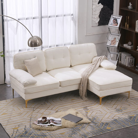 Karl home Sectional Sofa 83" L-Shape Sofa Couch 3-Seat Couch with Chaise ChenilleFabric Upholstered for Living Room, Apartment, Office, Creamy-White Karl home