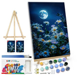 ATDMS Paint by Numbers Kit for Adults with Frame Landscape Paint by Number with Easel DIY Flowers Adult Paint by Number Kits on Canvas Framed Moon Oil Painting Kits for Home Wall Decor 8x12 Inch ATDMS