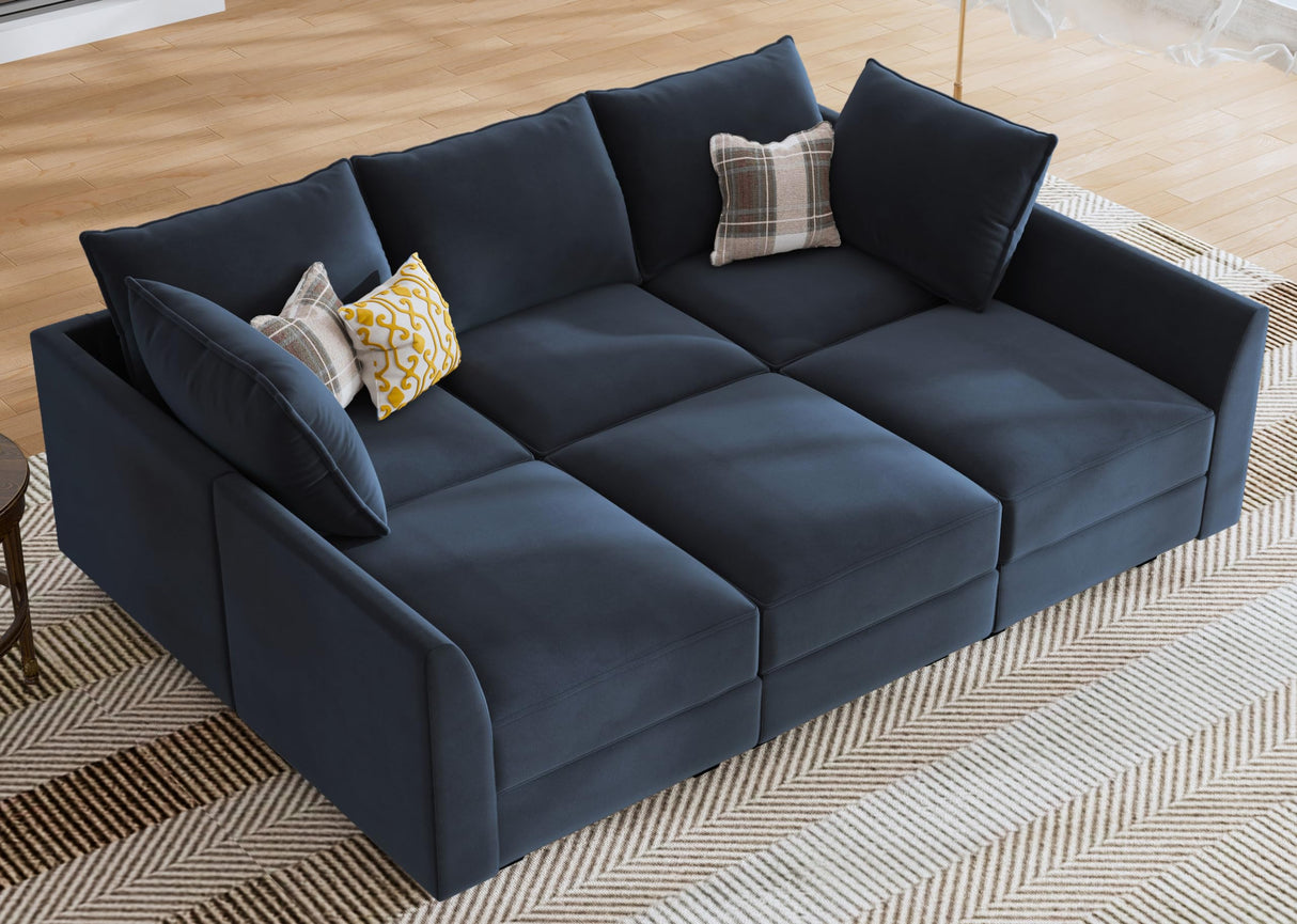 HONBAY Modular Sectional Sleeper Sofa Velvet Sectional Sleeper Couch with Storage Sleeper Sofa Couch for Living Room,Dark Blue HONBAY