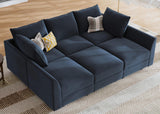HONBAY Modular Sectional Sleeper Sofa Velvet Sectional Sleeper Couch with Storage Sleeper Sofa Couch for Living Room,Dark Blue HONBAY