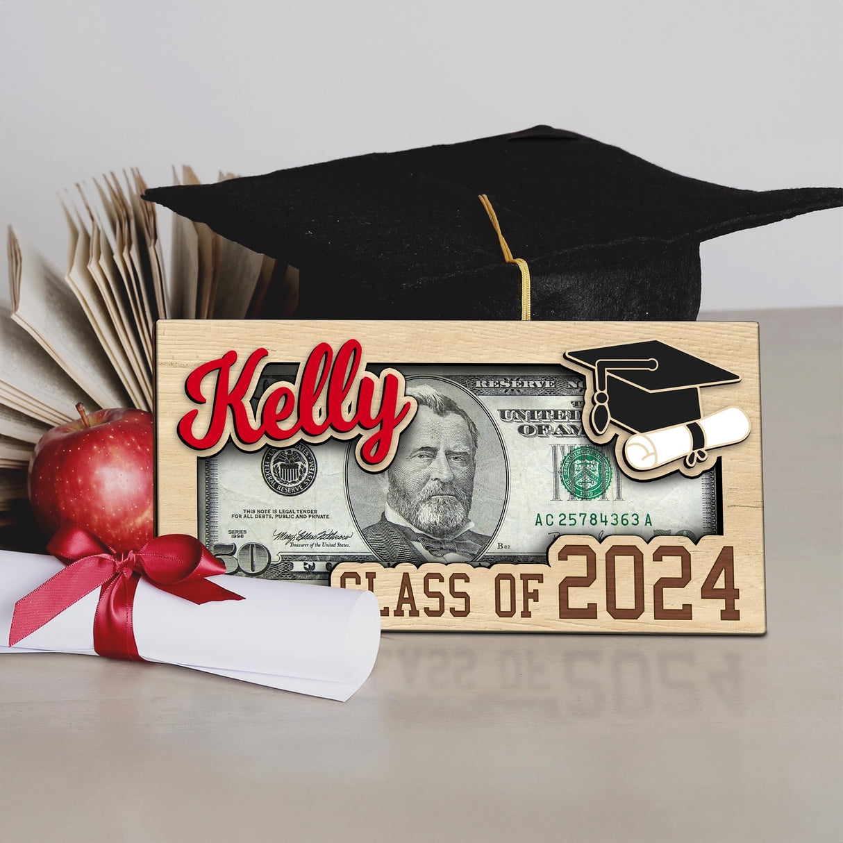 KindlyToys Personalized Graduation Money Holder - Graduation Gift Money Holder, Money Holder for Cash Gift Graduation - Wooden Money Holder, Unique Class of 2024 Graduation Gifts MH11 KindlyToys