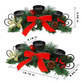 MorTime Christmas Candle Holder Centerpiece, Xmas Tabletop Decor with Red Bow Berries Pinecones, Table Centerpiece with Steel Base for Christmas Decoration MorTime