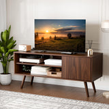 Cozy Castle TV Stand for 48 Inch TV, Mid Century Modern Entertainment Center with Storage Cabinet, TV Media Console for Living Room, Bedroom, Dark Brown Cozy Castle