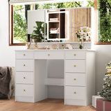 Homsee Makeup Vanity Desk with 3 Mirrors, Glass Top, Lights & Hidden Storage, Modern Dressing Table Vanity Table with Drawers, Lighting Modes & Brightness Adjustable, White Homsee