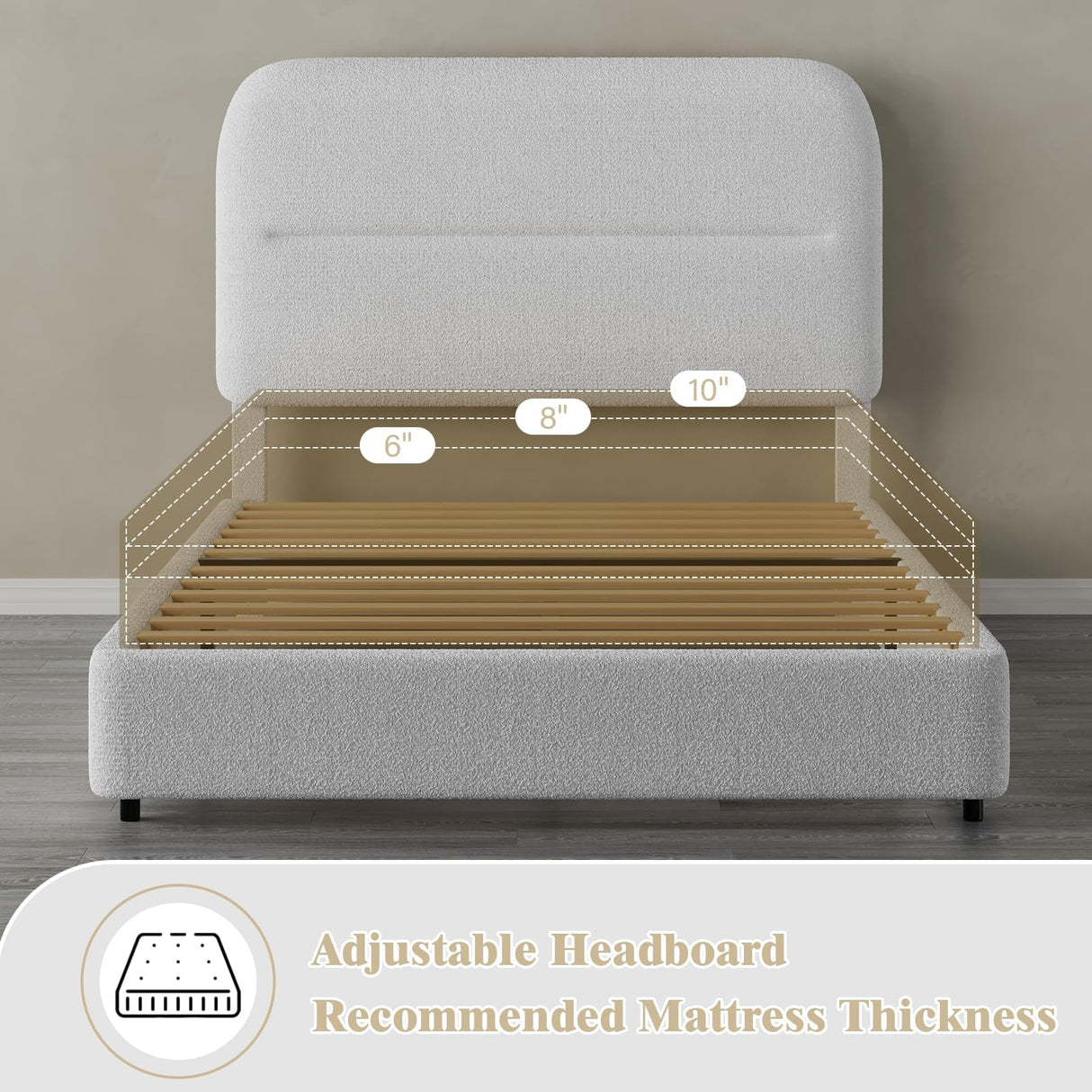 HOMBCK Twin Bed Frames Boucle Upholstered Platform Bed Frame Twin Size with Headboard for Kids/Thickened Footboard/Rounded Corners/No Box Spring Needed/Easy Assembly, White HOMBCK