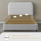 HOMBCK Twin Bed Frames Boucle Upholstered Platform Bed Frame Twin Size with Headboard for Kids/Thickened Footboard/Rounded Corners/No Box Spring Needed/Easy Assembly, White HOMBCK