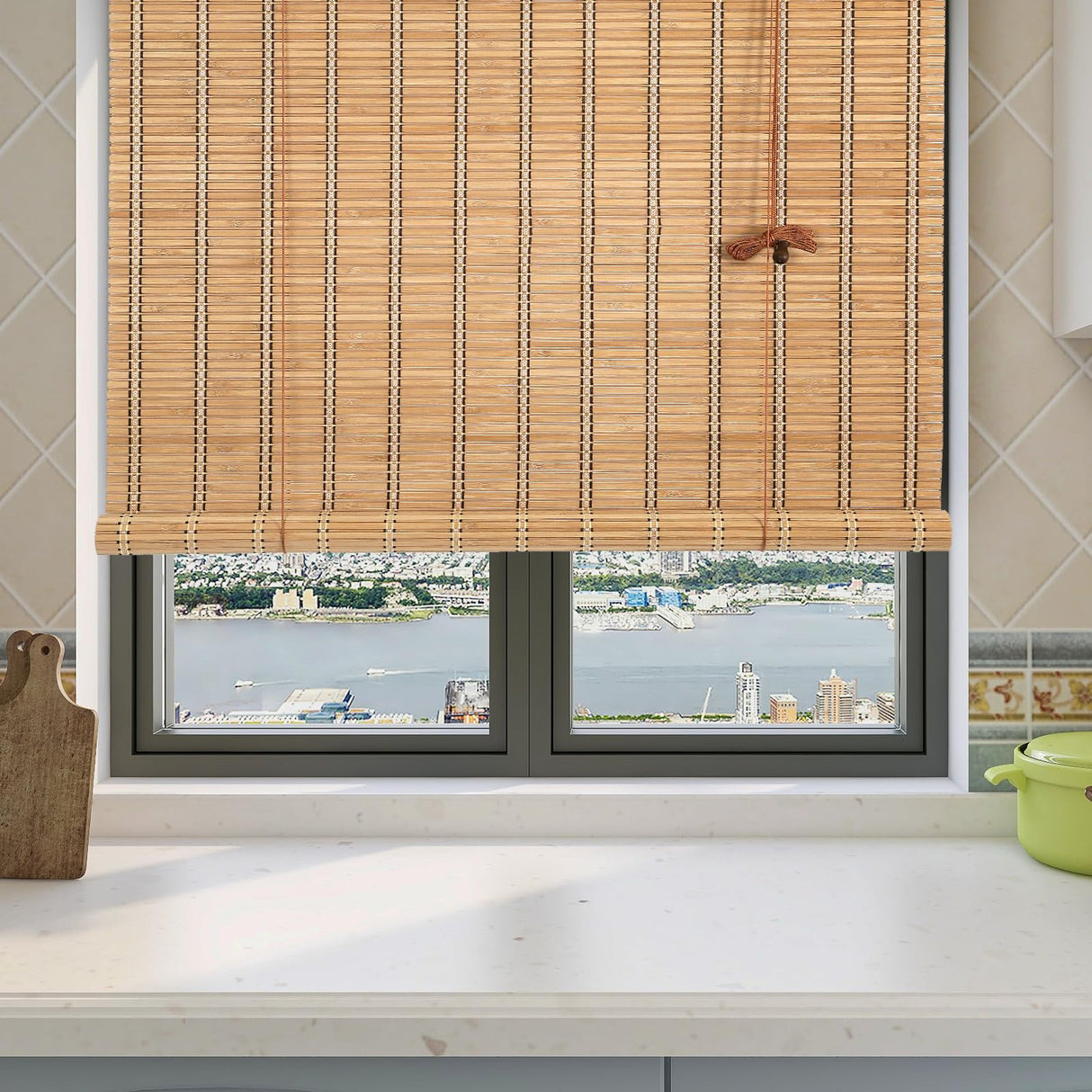 CSBWDLT Bamboo Blinds Roman Bamboo Curtains Roller Shades for Interior Windows,Roll Up Blinds Indoor Outdoor Patio 36" W x 72" H CSBWDLT