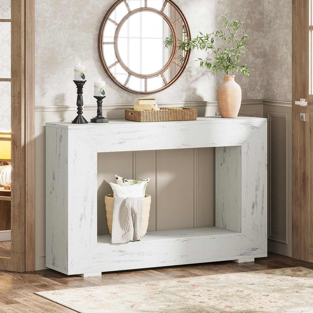 Tribesigns Farmhouse Console Table, 47 Inches Entryway Console Table with Storage, Industrial Hallway Accent Table for Living Room, Entrance Tribesigns