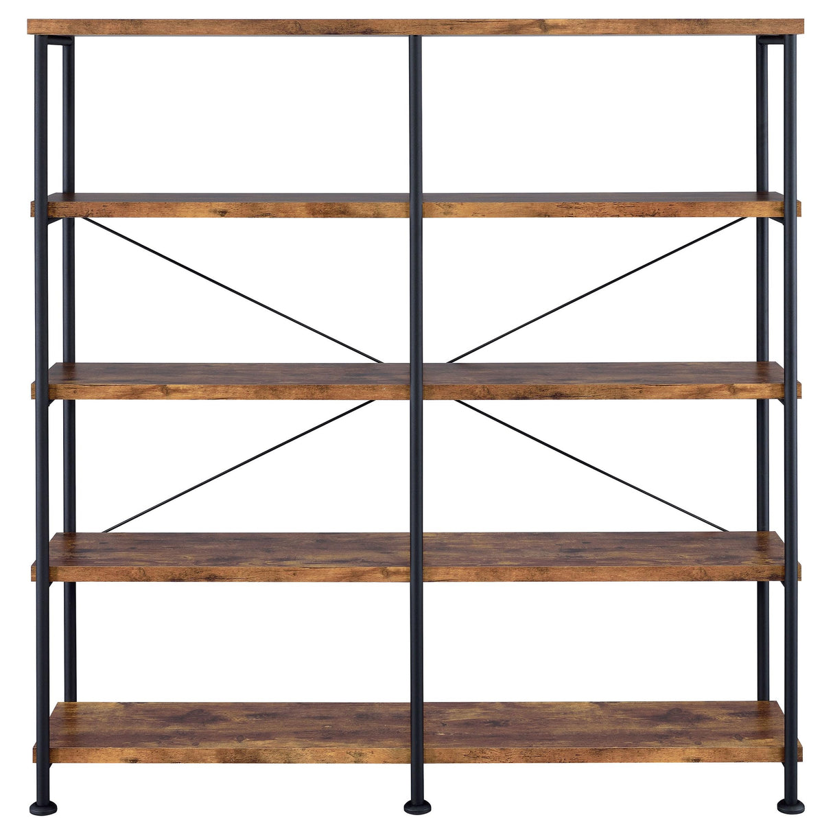 Coaster Home Furnishings Analiese Rustic Industrial 4-Tier Double Bookcase Etagere Bookshelf Office Storage Book Shelf Engineered Eco-Friendly Wood Laminate Sturdy Black Steel Rustic Nutmeg 801543 Coaster Home Furnishings