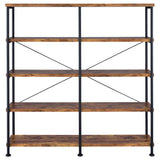 Coaster Home Furnishings Analiese Rustic Industrial 4-Tier Double Bookcase Etagere Bookshelf Office Storage Book Shelf Engineered Eco-Friendly Wood Laminate Sturdy Black Steel Rustic Nutmeg 801543 Coaster Home Furnishings