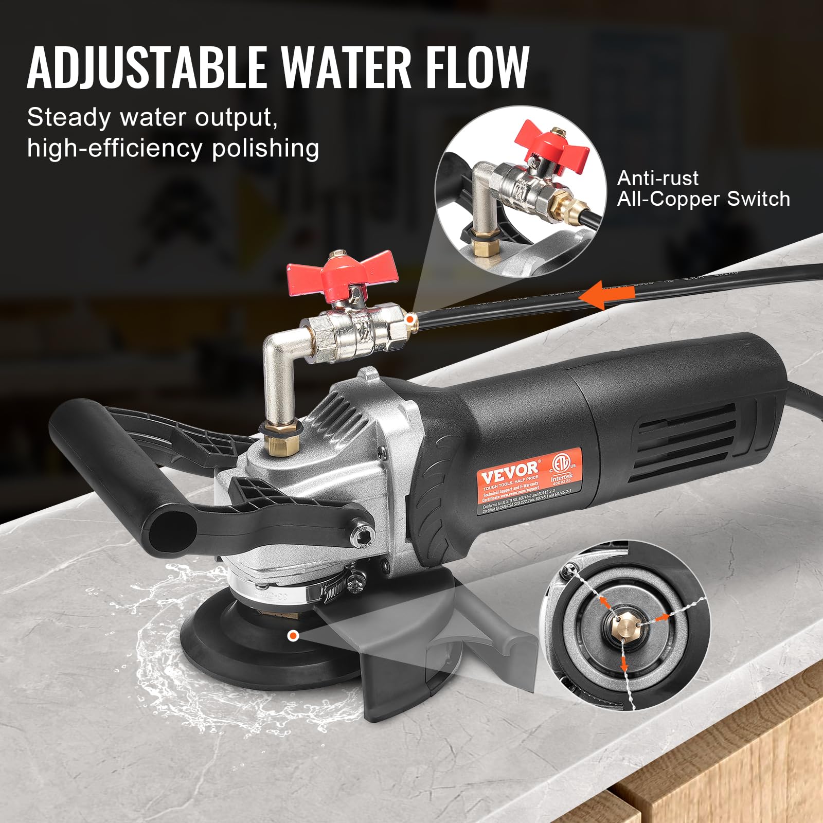 VEVOR Wet Polisher 800W, 4" Concrete Grinder with 6 Variable Speed and 7 Polishing Kits, Wet Grinder Machine for Marble, Granite, Stone, Rock, Tile, Equipped with a GFCI Switch, (1000 - 4000  - WoodArtSupply