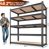 REIBII 48.2" W Garage Shelving, Storage Shelves Load 3000LBS, Adjustable Garage Shelving Heavy Duty for Pantry, Basement, Warehouse, 48.2" W X 71.9" H X 24" D, Black REIBII