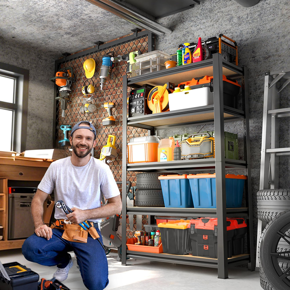 AOAORGG 5-Tier Garage Shelving Heavy Duty Storage Shelves, Adjustable Metal Shelving Unit, Utility Garage Organizer Shelf for Basement, Pantry, Kitchen, Warehouse,supermarket, 15.7"D x 35.4"W x 71.2"H AOAORGG