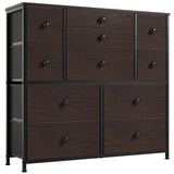 REAHOME 11 Drawer Dresser for Bedroom Faux Leather Chest of Drawers Fabric Dresser with Wooden Top Storage Organizer Unit for Living Room Hallway Entryway Closets (Rustic Brown) REAHOME
