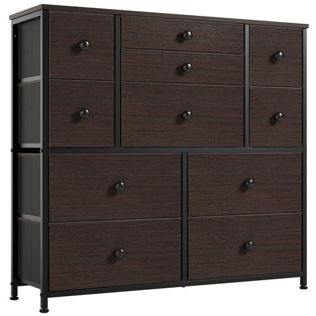 REAHOME 11 Drawer Dresser for Bedroom Faux Leather Chest of Drawers Fabric Dresser with Wooden Top Storage Organizer Unit for Living Room Hallway Entryway Closets (Rustic Brown) REAHOME